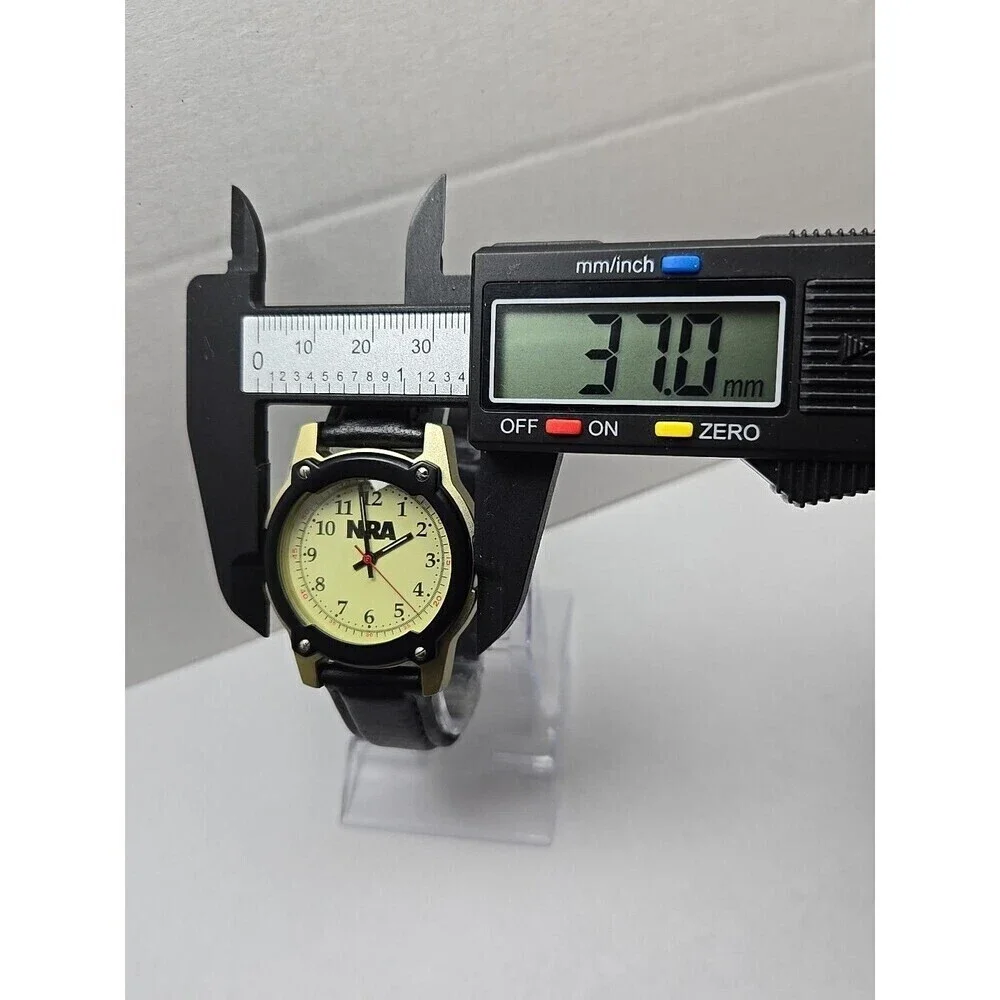 NRA Europa Quartz Watch Black Bezel Gold Tone Case Leather Band Mens New Battery
